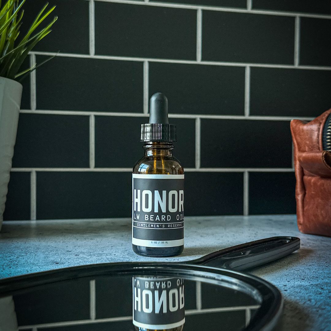 Gentlemen's Reserve LW beard oil with black background