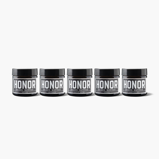 top selling beard butter sample set on white background