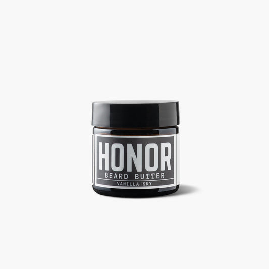 vanilla sky beard butter sample on white background