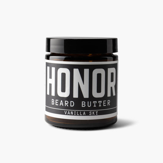 Vanilla sky blend beard butter on white background